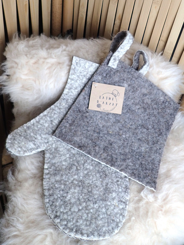 Manique et gant en laine feutrée