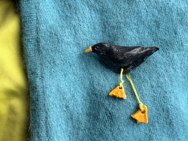 Dancing Blackbird Brooch - long legs