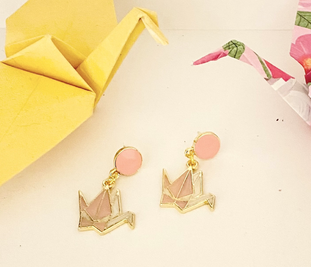 Pink Origami Crane Earrings 