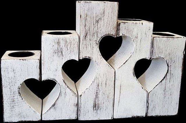 WOODART | Waxinehouder harten set 20x32 cm wit