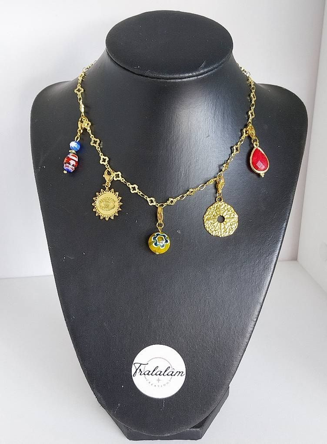 ✨Collier à breloques porte-bonheur "millefiori multicolores"✨