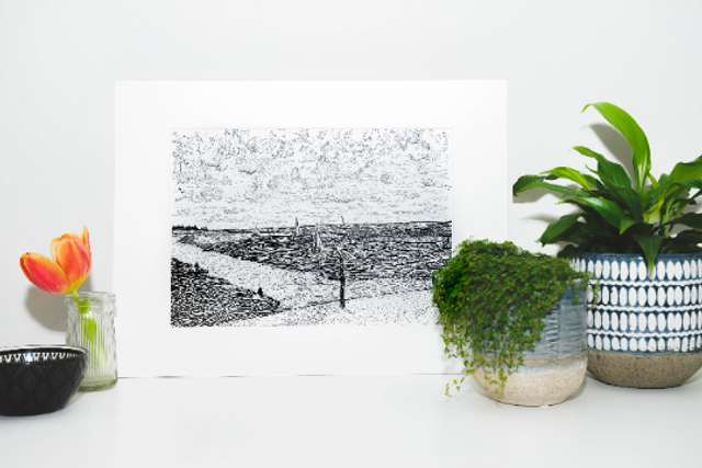 Wells-next-the-sea Harbour Norfolk Giclée Fine Art sketched  Print