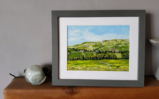 Summer meadows and Reeth. Original framed oil painting. 