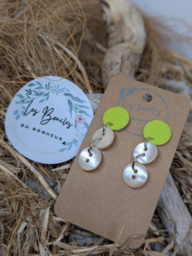 Boucles d&#039;oreilles boutons  vert bou004