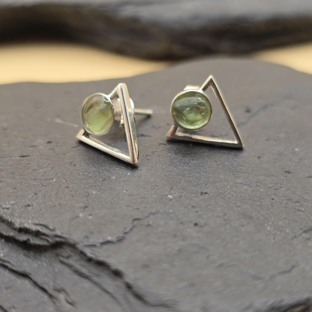 925 Studs Modern Triangle Sterling Silver and Seaglass