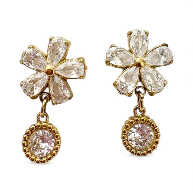 Orecchini Fiore Strass e Punto Luce Gold