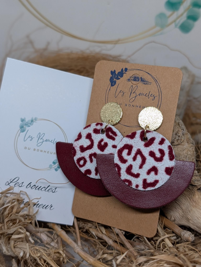 Boucles d'oreilles Dona bordeaux léopard do007