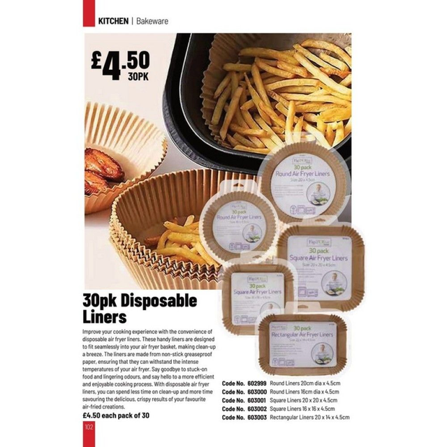 30pk Disposable Air Fryer Liner 20 x 14 x 4.5cm