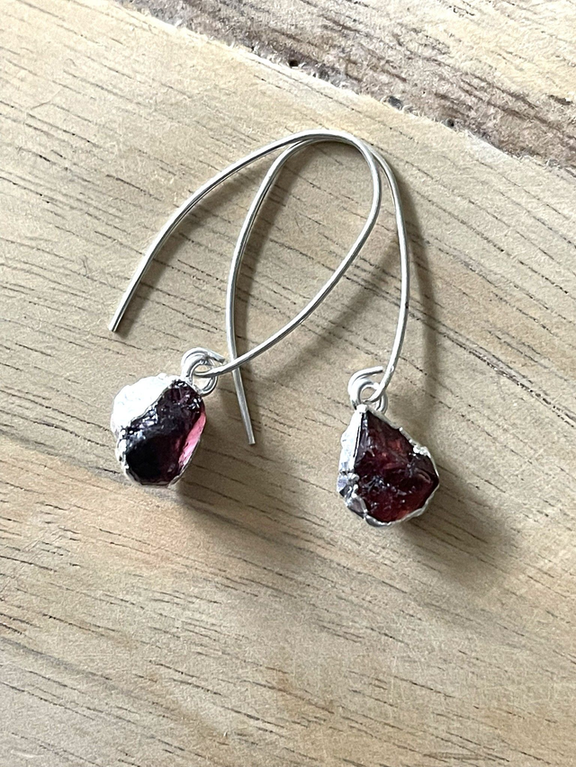 Raw, wrapped birthstone & sterling silver drop earrings
