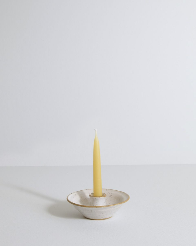 Small white speckle candle stick holder