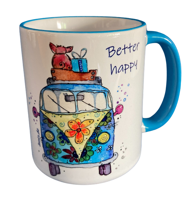 Keramiktasse "Bully mit Schweinchen - better happy"