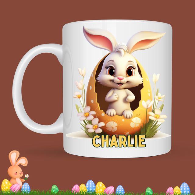 Mug de Pâques "Coquille d'oeuf" modèle 1, prénom au choix  