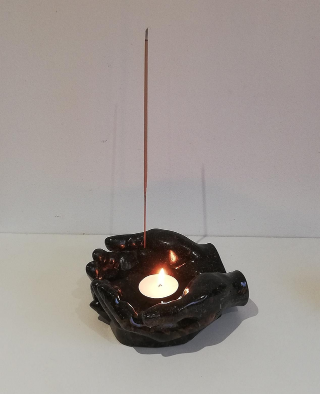 Support 4 éléments en sable noir et fleurs séchées