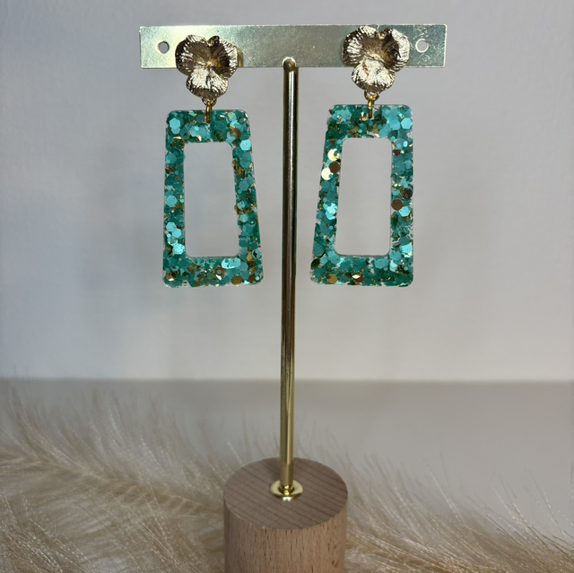 Boucles d’oreilles paillettes vertes et dorée