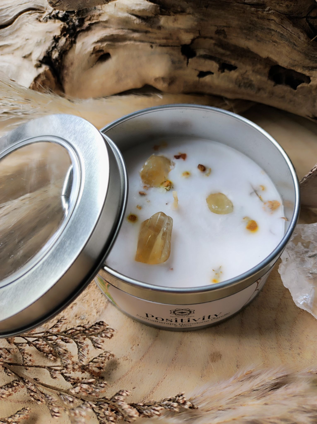 Bougie "Positivité" Citrine et Thé vert 