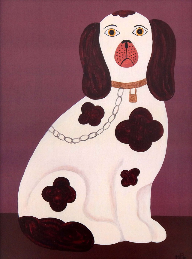 Framed Fine Art Print - Staffordshire Dog - Right Facing - Pink