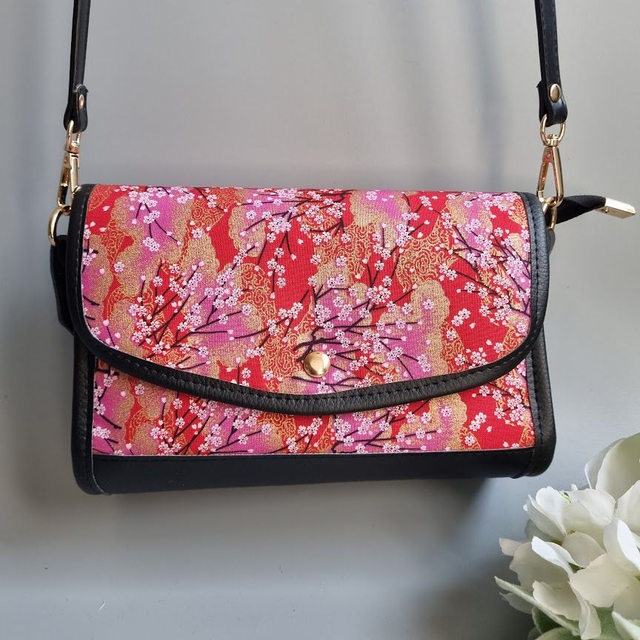 Mini-sac cartable "Akina" rouge doré & simili cuir noir