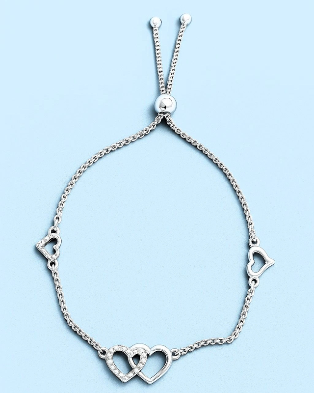 Silver Adjustable Bracelet with Diamante Hearts – Elegant Gift for Love, Connection &amp; Everyday Sparkle