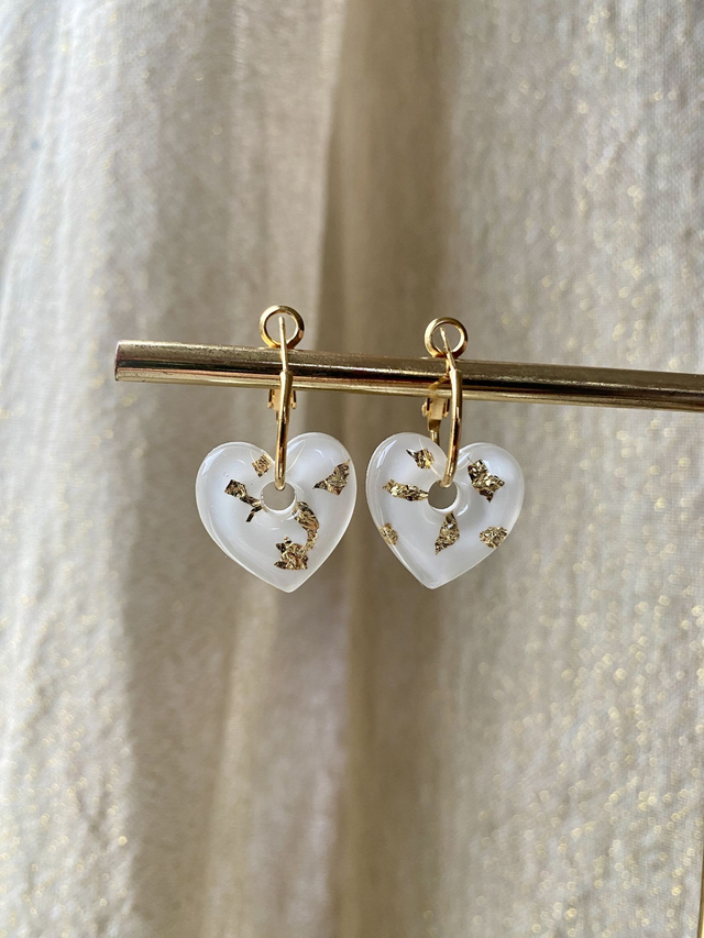 Créoles coeur - flocons dorés