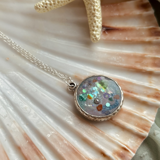 Circular Necklace Bezel Silver Plated Hammered Finish