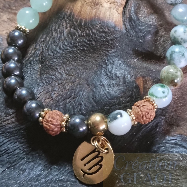 Agate arbre, rudraskha, aventurine verte et Hématite non Magnétique