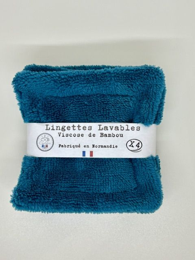 Coton lavable double face en éponge bambou "Bleu paon" X4