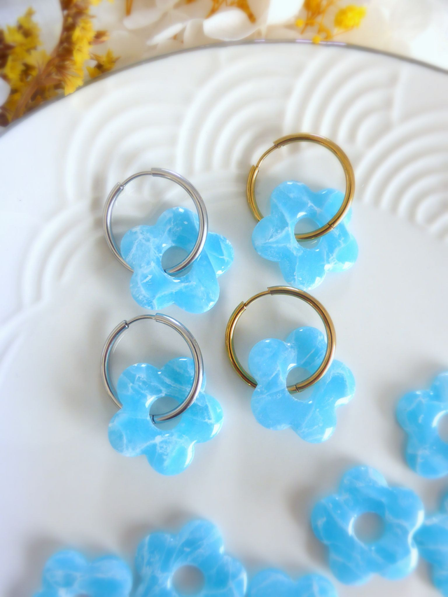 Perles fleurs bleues - Mix &amp; Boucles