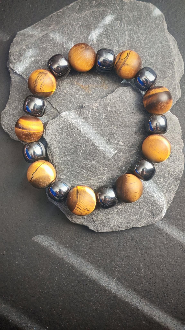 Bracelet œil de tigre mat et hématite