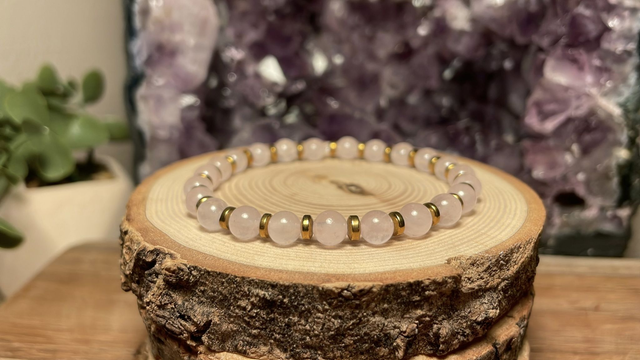 Bracelet QUARTZ ROSE 6mm (Avec hématites)