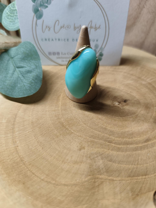 BAGUE BIG RESINE TURQUOISE/GOLD - AJUSTABLE - 0000911