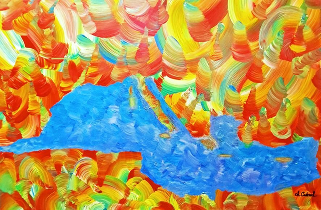 Tapis  velours "Bleu méditerranée" 90 x 63 cm