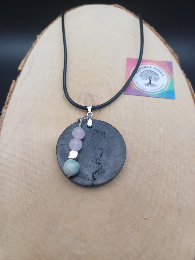 Collier sungite / quartz rose / serpentine