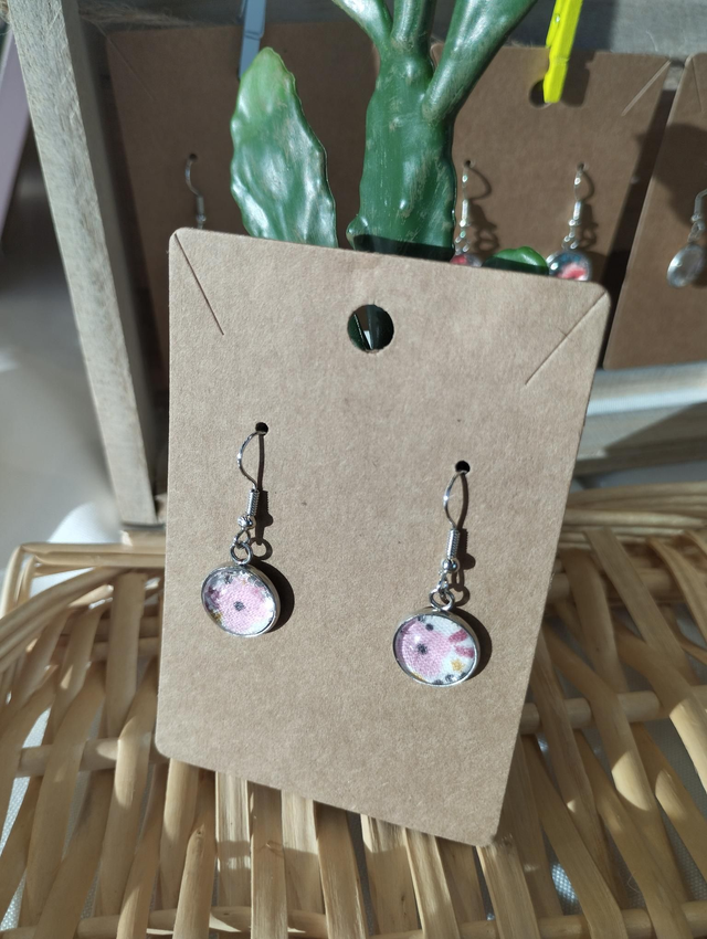 Boucles d&#039;oreilles pendantes (modèle unique) - pink flowers