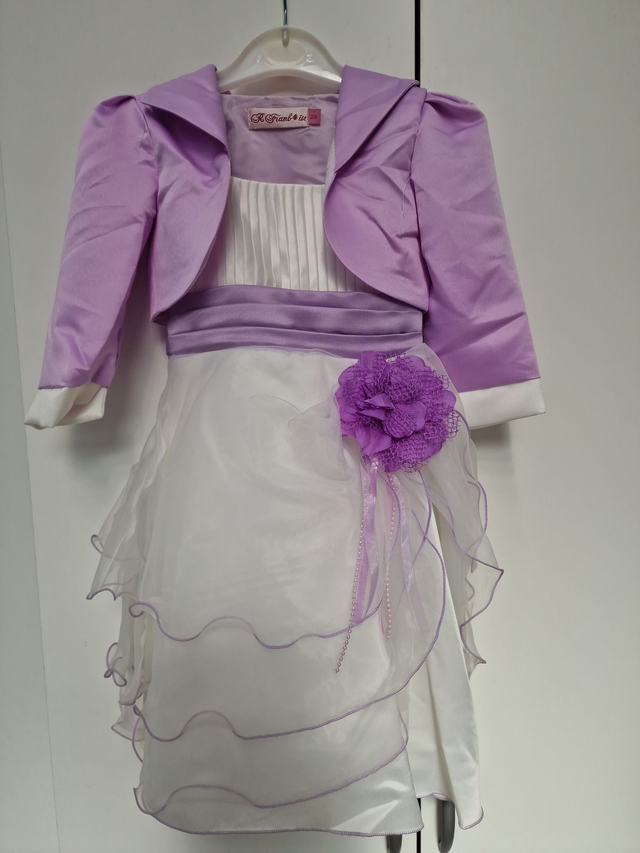 Robe Avec Boléro Baptême Cérémonie Blanc Lila Fleur Perles 2 ANS