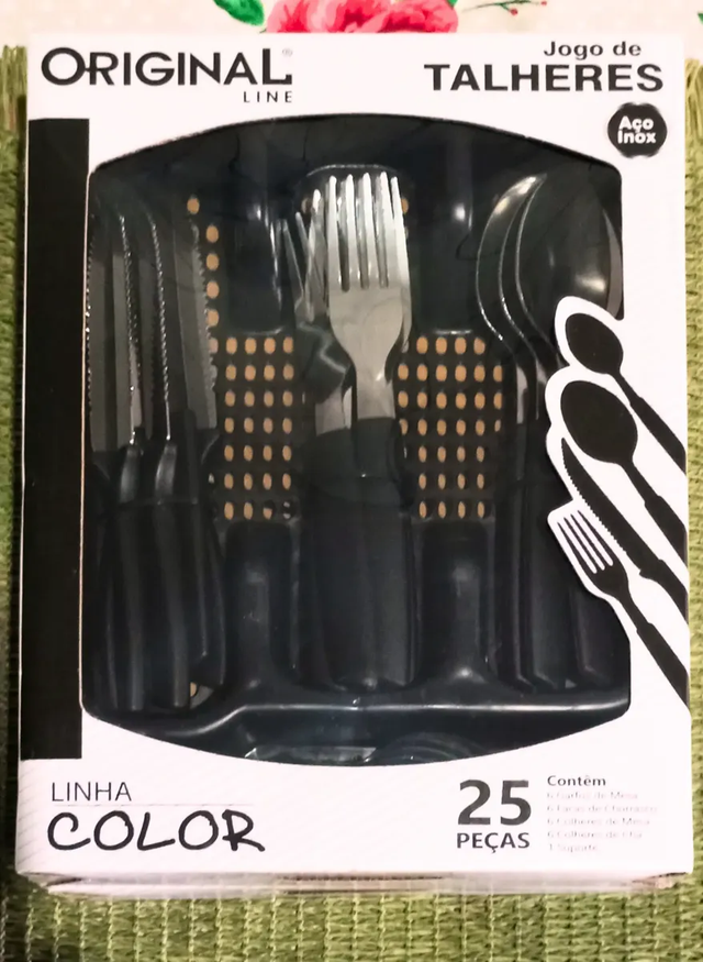 Jogo De Talheres Inox Cabo Colorido 25 Pçs C/ Suporte Origin