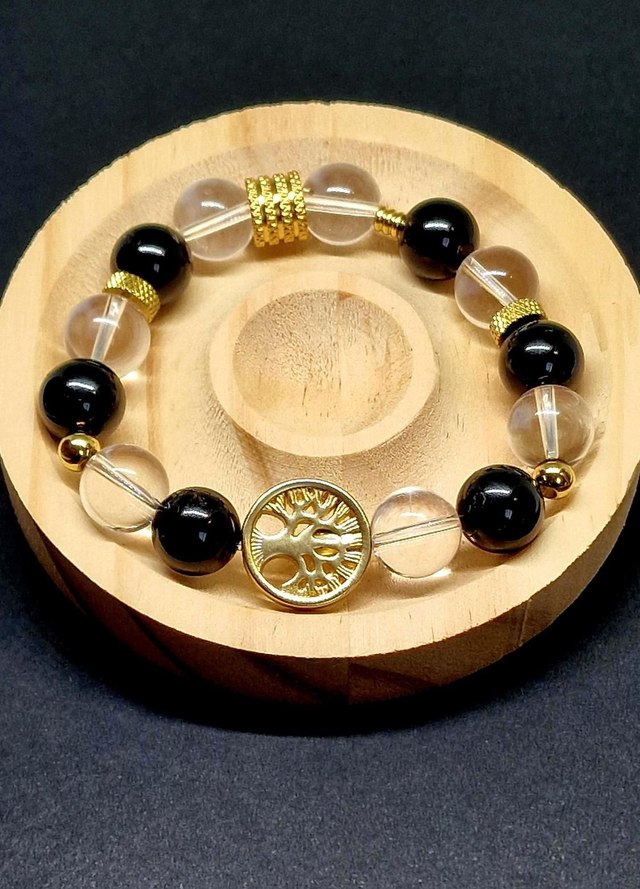 Bracelet Tourmaline noire et Cristal de roche XL en 1,2 cm