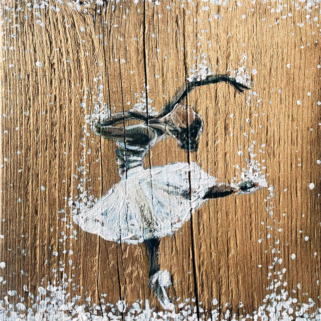 Catching Snowflakes, geschilderd op hout  