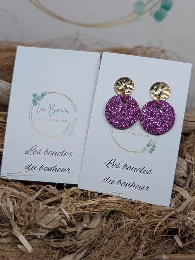 Boucles d&#039;oreilles Anti Gaspi violet paillettes ag176