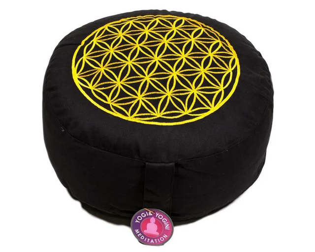 Coussin de méditation noir fleur de vie