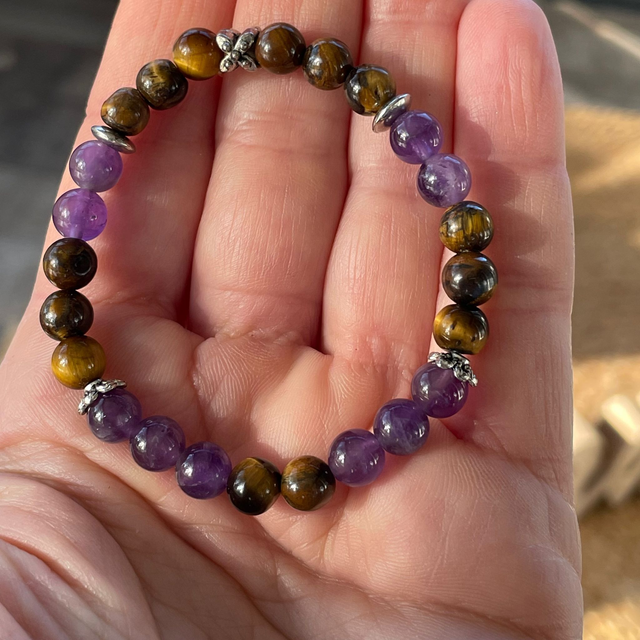 🐅🔮 Bracelet en Oeil de tigre et Améthyste
