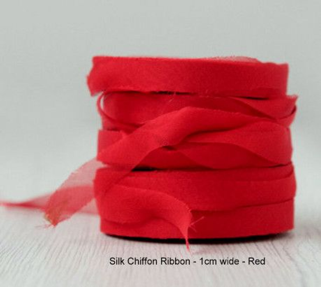 Silk Ribbon - 1cm wide - Red - 20 meters