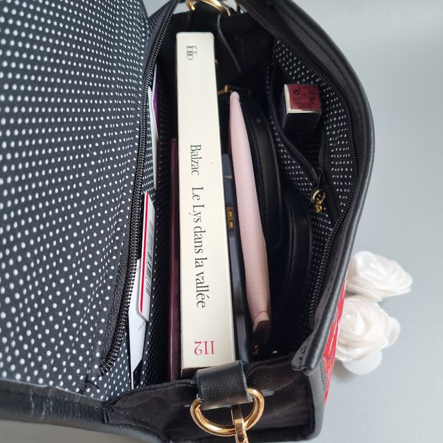 Mini-sac cartable "Kaori" rouge & simili cuir noir