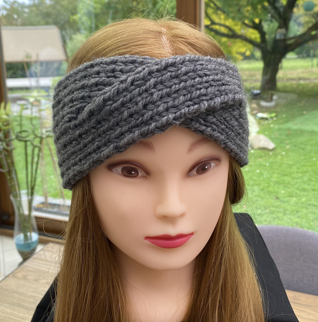 Bandeau croisé laine Gris Foncé