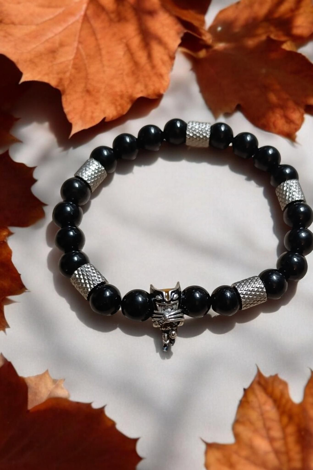 Bracelet Pandolith Obsidienne noire et Wolverine~ Force & Stabilité
