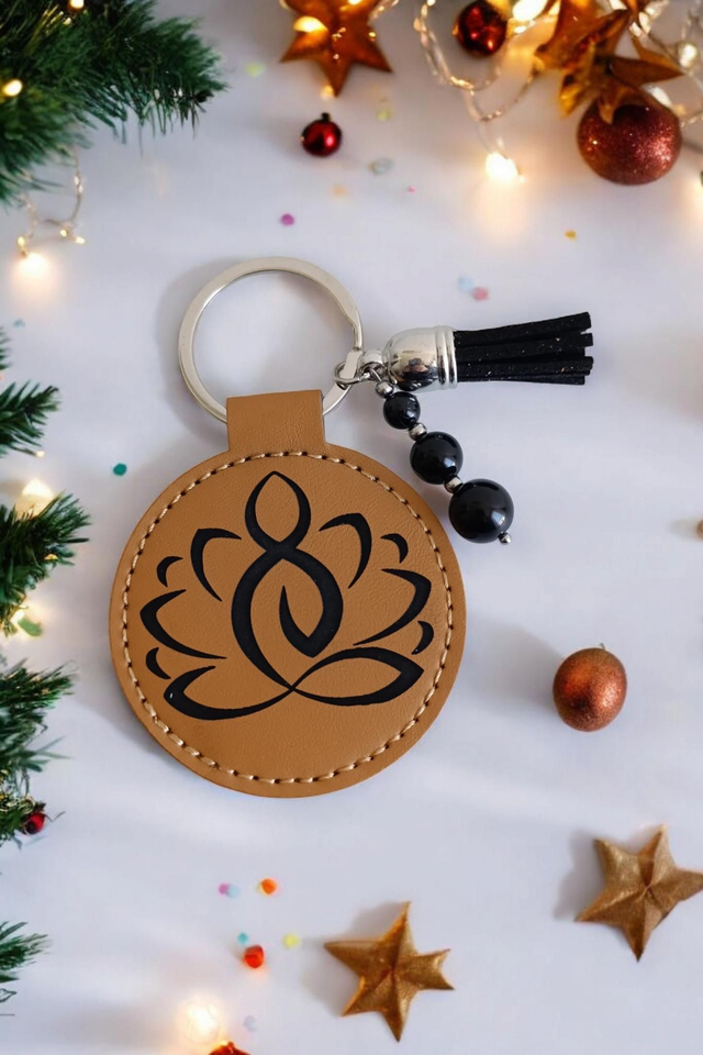 Porte-clé simili cuir Obsidienne Méditation du lotus