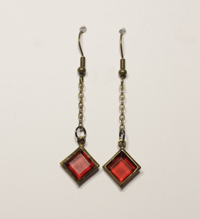 Bronze and Red Flat Bead Drop Earring 