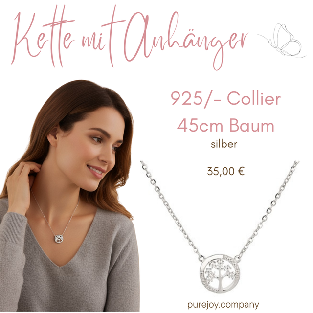 925/- Collier 45cm Baum