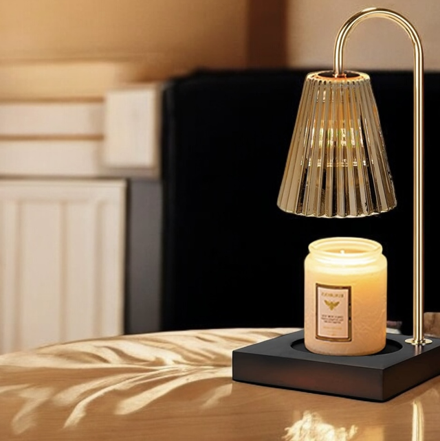 Grey Glass &amp; Black Wood Electric Candle Warmer (Tall)