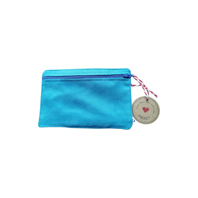 Porte monnaie/cartes 2 zips inversés en suédine Alaska bleu 
