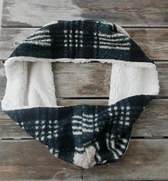 Double snood LUCIEN carreaux vert/crème 
